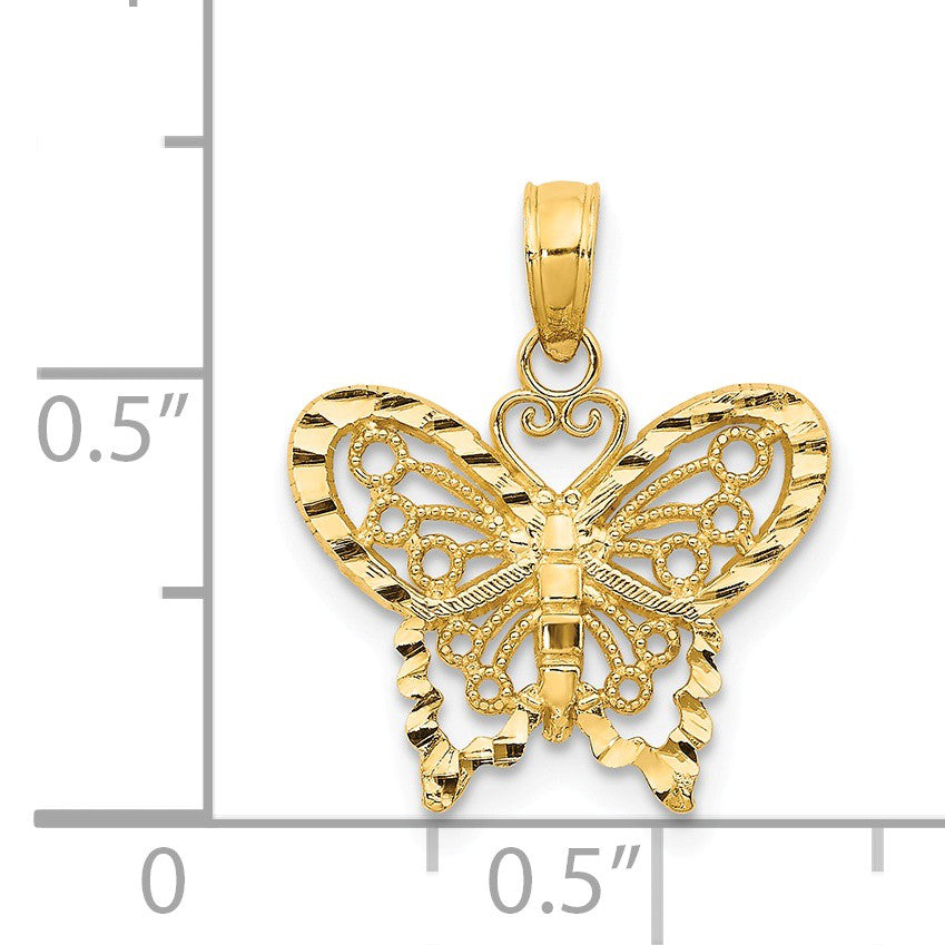 Alternate view of the 14k Yellow Gold 16mm Diamond Cut Butterfly Pendant by The Black Bow Jewelry Co.