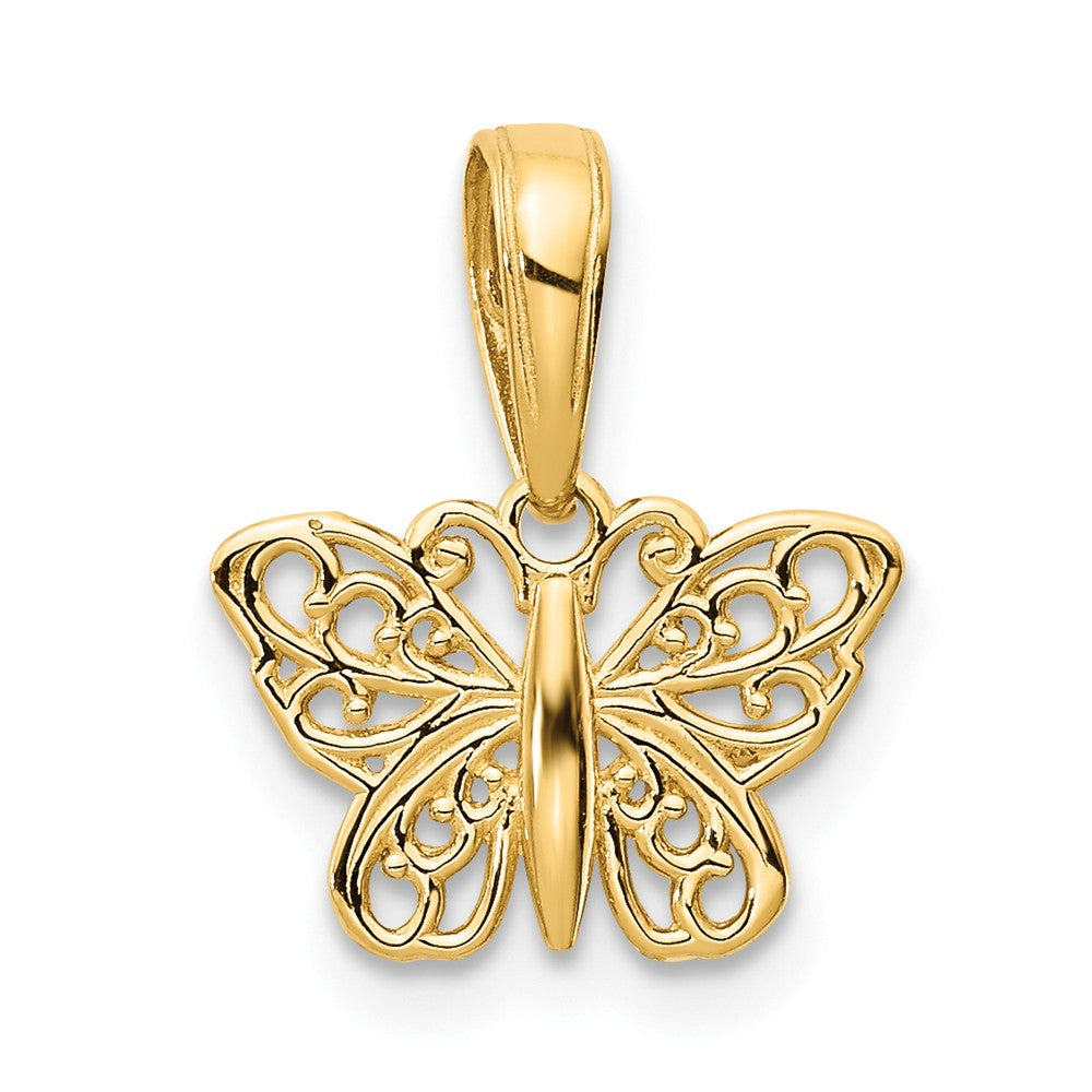 14k Yellow Gold Polished Filigree Butterfly Pendant, 12mm, Item P11723 by The Black Bow Jewelry Co.
