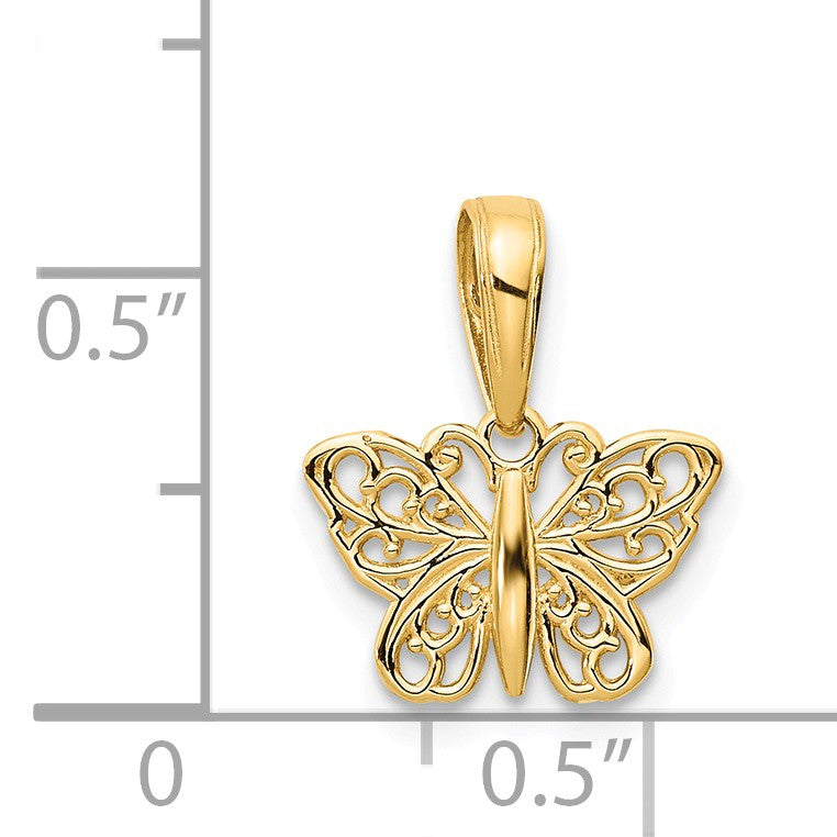 Alternate view of the 14k Yellow Gold Polished Filigree Butterfly Pendant, 12mm by The Black Bow Jewelry Co.