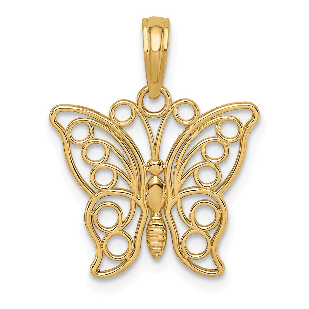 14k Yellow Gold Polished Cutout Butterfly Pendant, 16mm, Item P11724 by The Black Bow Jewelry Co.