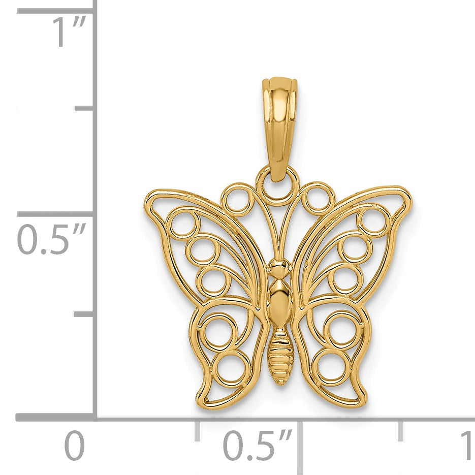 Alternate view of the 14k Yellow Gold Polished Cutout Butterfly Pendant, 16mm by The Black Bow Jewelry Co.