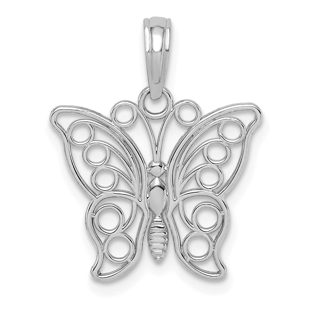 14k White Gold Polished Cutout Butterfly Pendant, 16mm, Item P11725 by The Black Bow Jewelry Co.