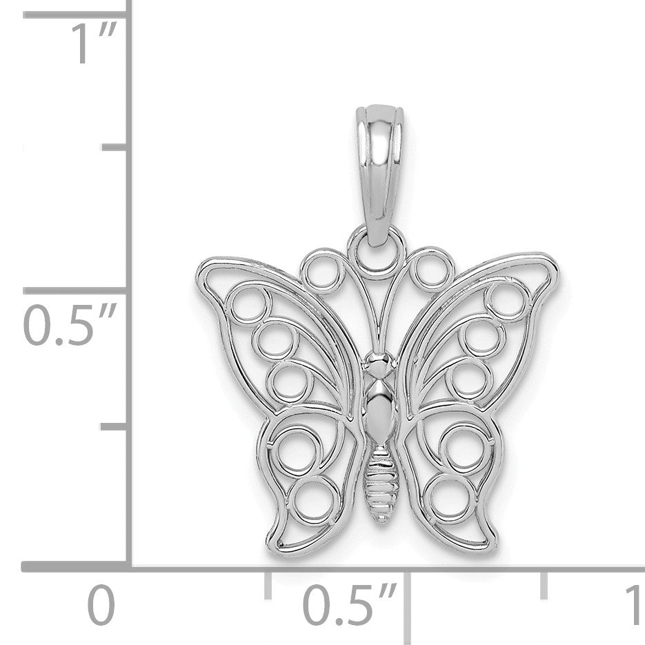 Alternate view of the 14k White Gold Polished Cutout Butterfly Pendant, 16mm by The Black Bow Jewelry Co.