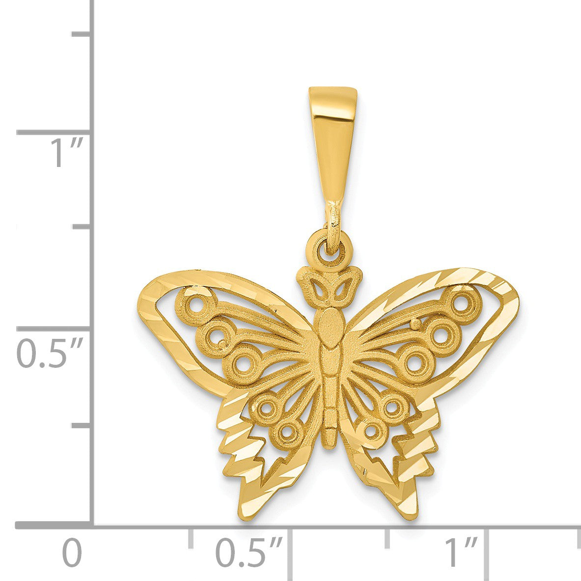 Alternate view of the 14k Yellow Gold Satin and Diamond Cut Butterfly Pendant, 25mm by The Black Bow Jewelry Co.
