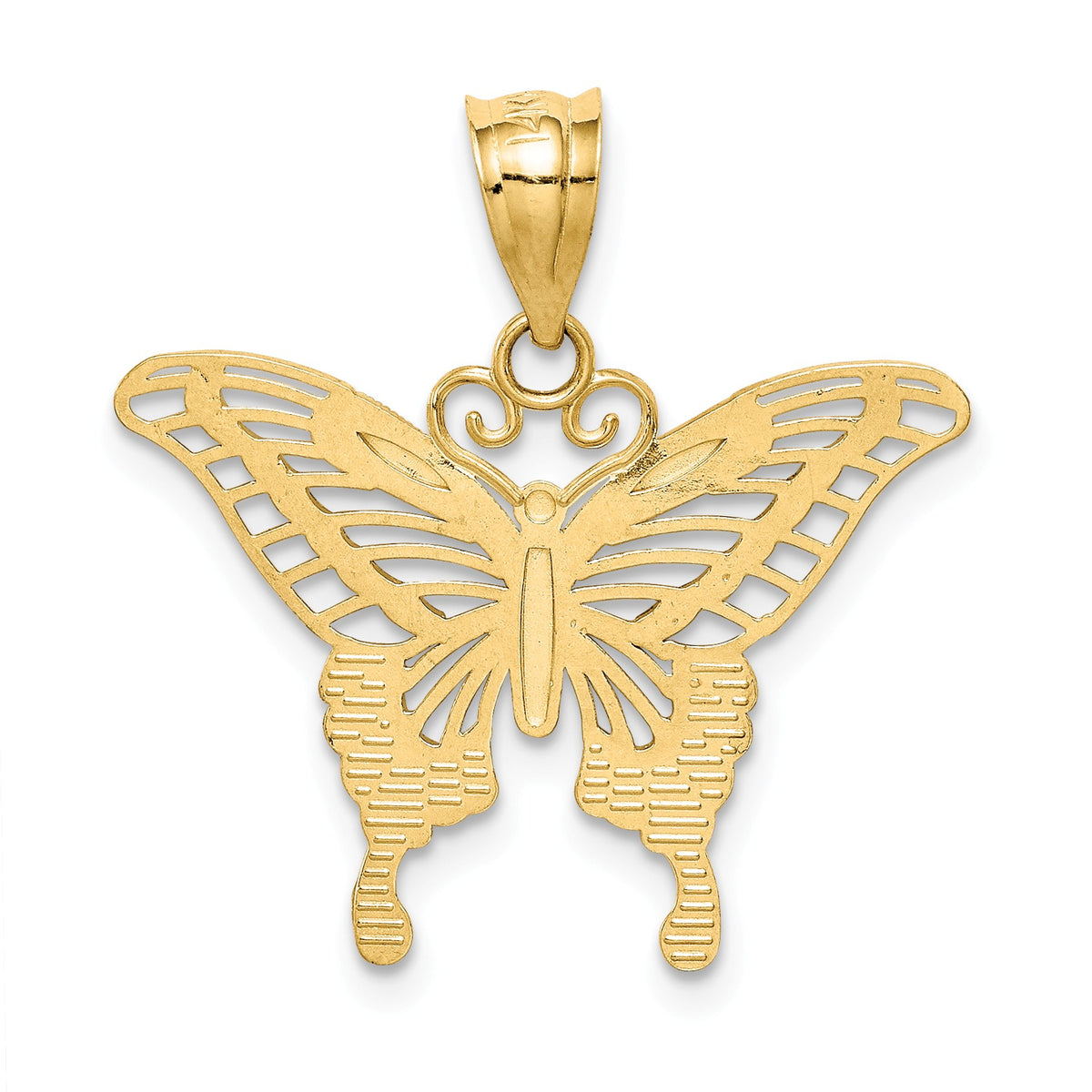 Alternate view of the 14k Yellow Gold &amp; White Rhodium 22mm Diamond Cut Butterfly Pendant by The Black Bow Jewelry Co.