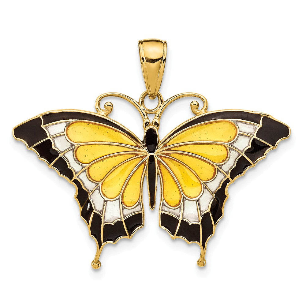 14k Yellow Gold &amp; Yellow Translucent Acrylic Butterfly Pendant, 30mm, Item P11749 by The Black Bow Jewelry Co.
