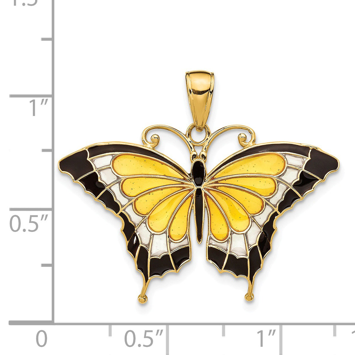 Alternate view of the 14k Yellow Gold &amp; Yellow Translucent Acrylic Butterfly Pendant, 30mm by The Black Bow Jewelry Co.