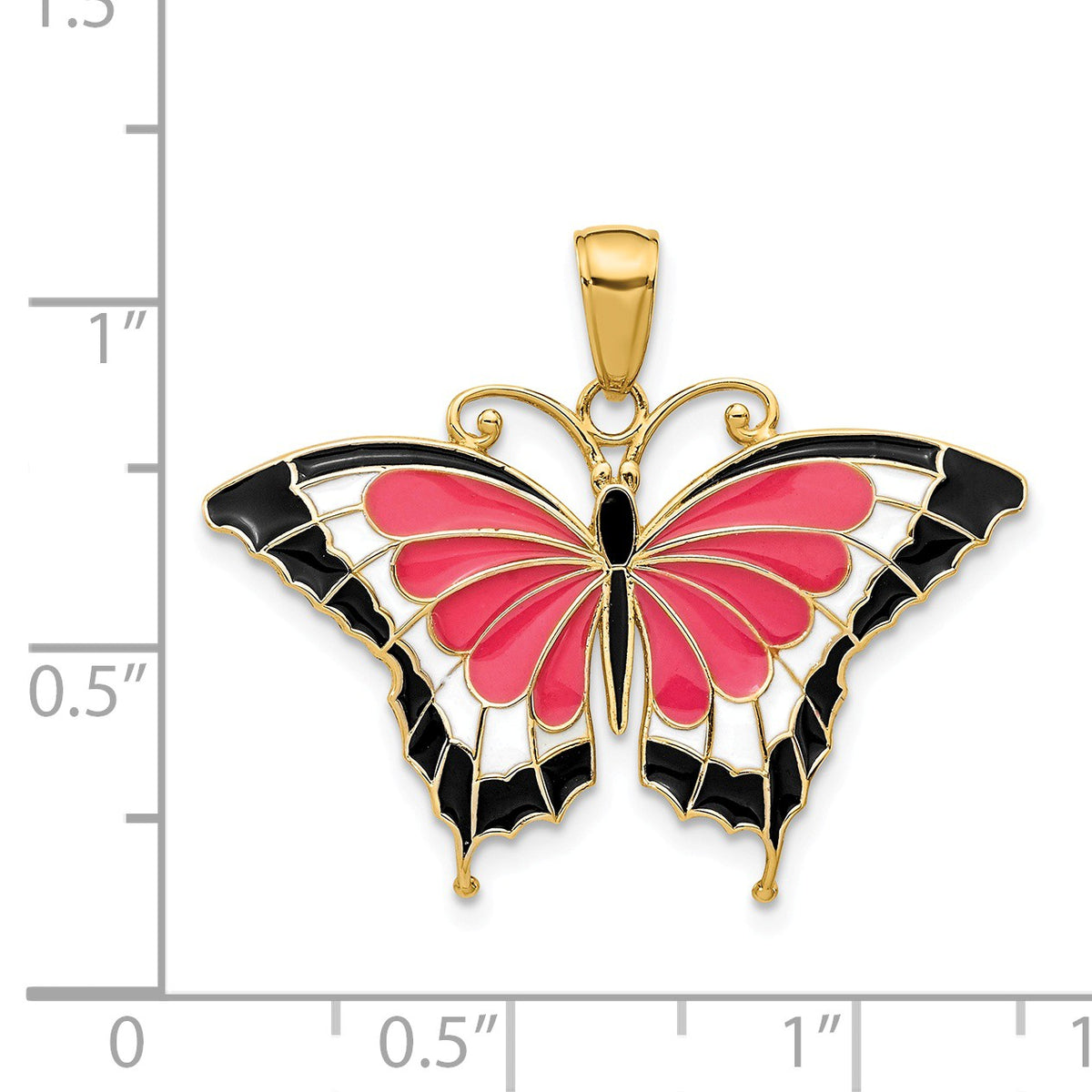 Alternate view of the 14k Yellow Gold &amp; Pink Translucent Acrylic Butterfly Pendant, 30mm by The Black Bow Jewelry Co.
