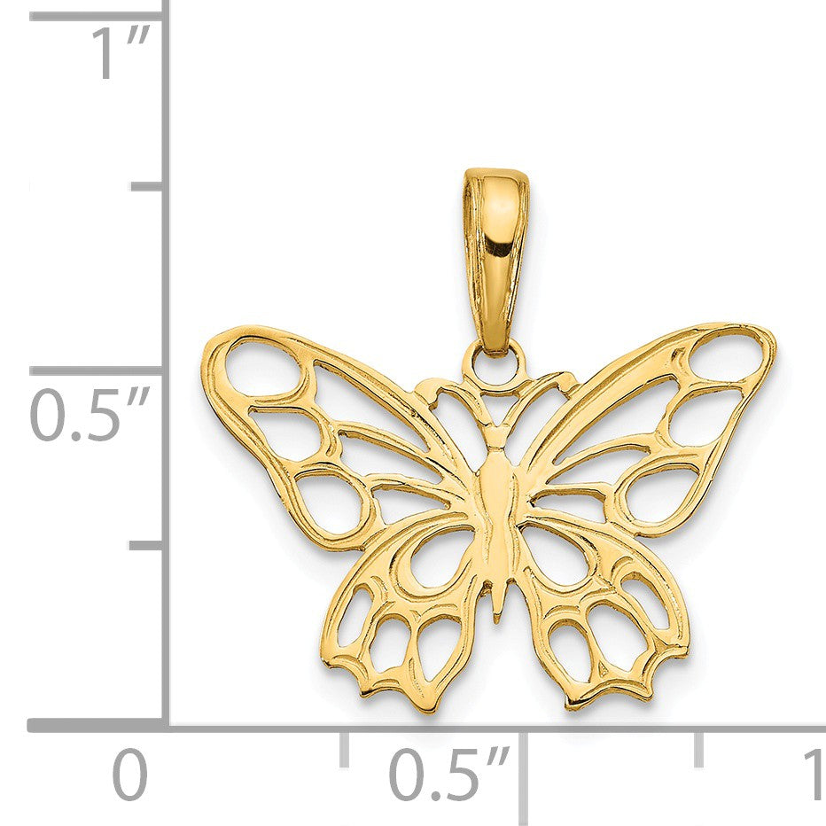 Alternate view of the 14k Yellow Gold Cutout Butterfly Flat Back Pendant, 20mm by The Black Bow Jewelry Co.