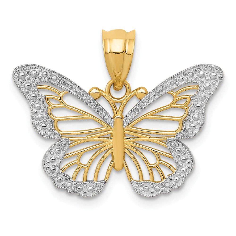 14k Yellow Gold &amp; White Rhodium Fancy Butterfly Pendant, 23mm, Item P11758 by The Black Bow Jewelry Co.