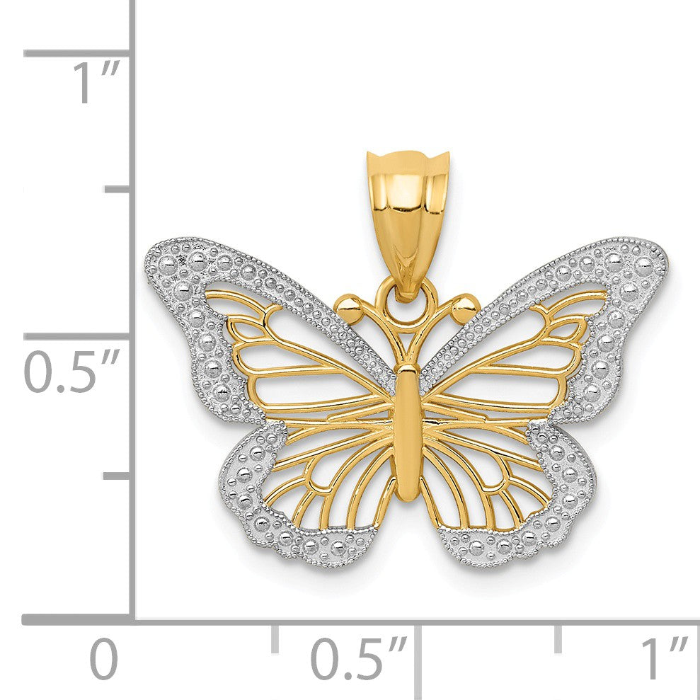 Alternate view of the 14k Yellow Gold &amp; White Rhodium Fancy Butterfly Pendant, 23mm by The Black Bow Jewelry Co.