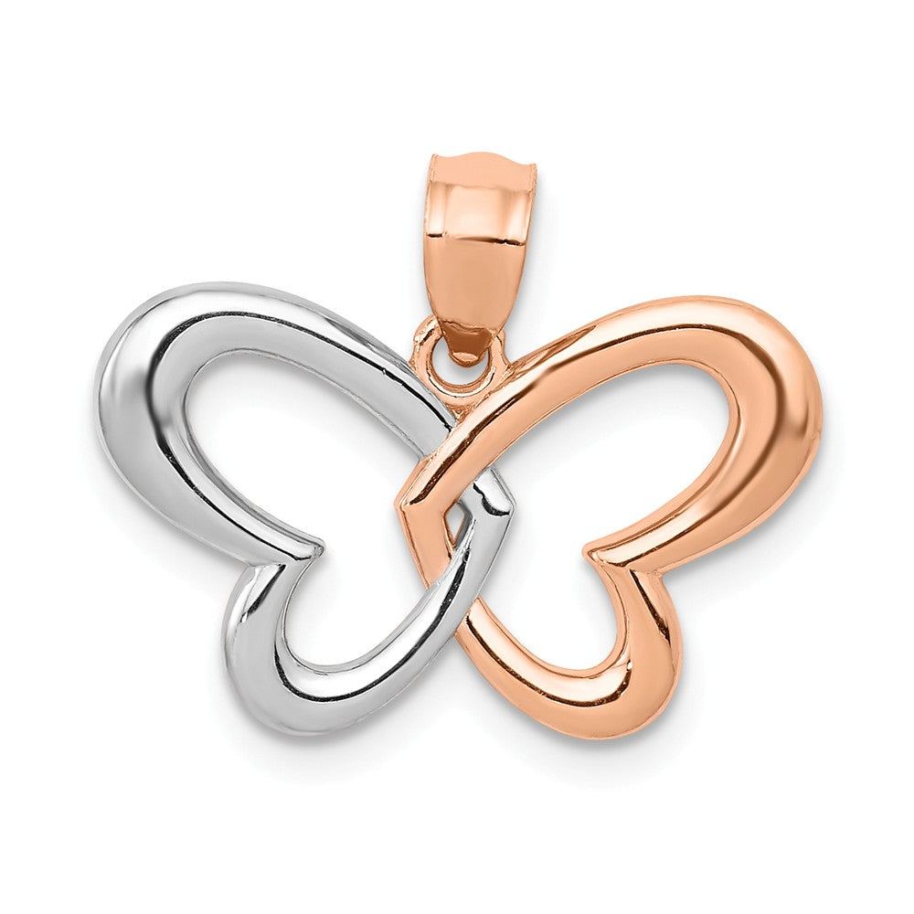 14k Rose Gold and White Rhodium Heart Winged Butterfly Pendant, 19mm, Item P11761 by The Black Bow Jewelry Co.