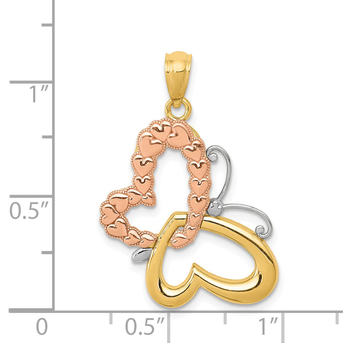 Alternate view of the 14k Yellow &amp; Rose Gold w/ White Rhodium 22mm Heart Butterfly Pendant by The Black Bow Jewelry Co.