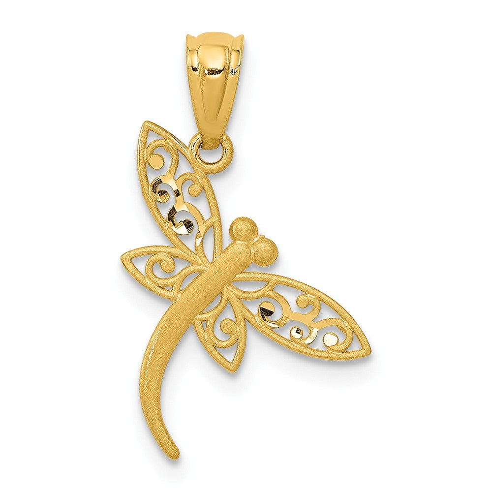 14k Yellow Gold Flat Filigree Dragonfly Pendant, 15mm, Item P11768 by The Black Bow Jewelry Co.