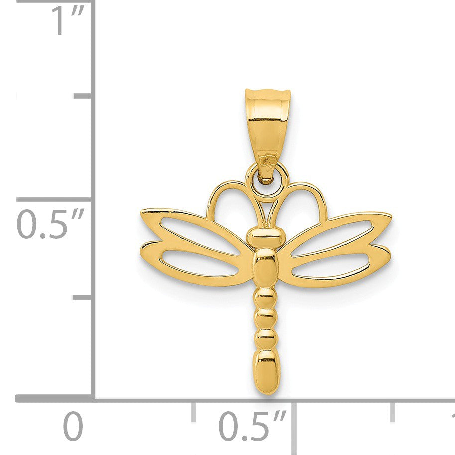 Alternate view of the 14k Yellow Gold Polished Dragonfly Pendant, 15mm by The Black Bow Jewelry Co.