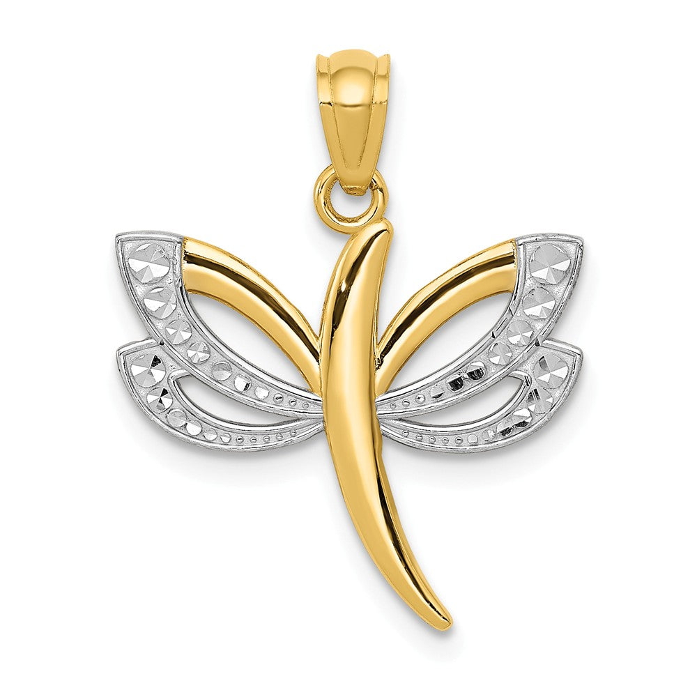 14k Yellow Gold and White Rhodium Two Tone Dragonfly Pendant, 18mm, Item P11770 by The Black Bow Jewelry Co.