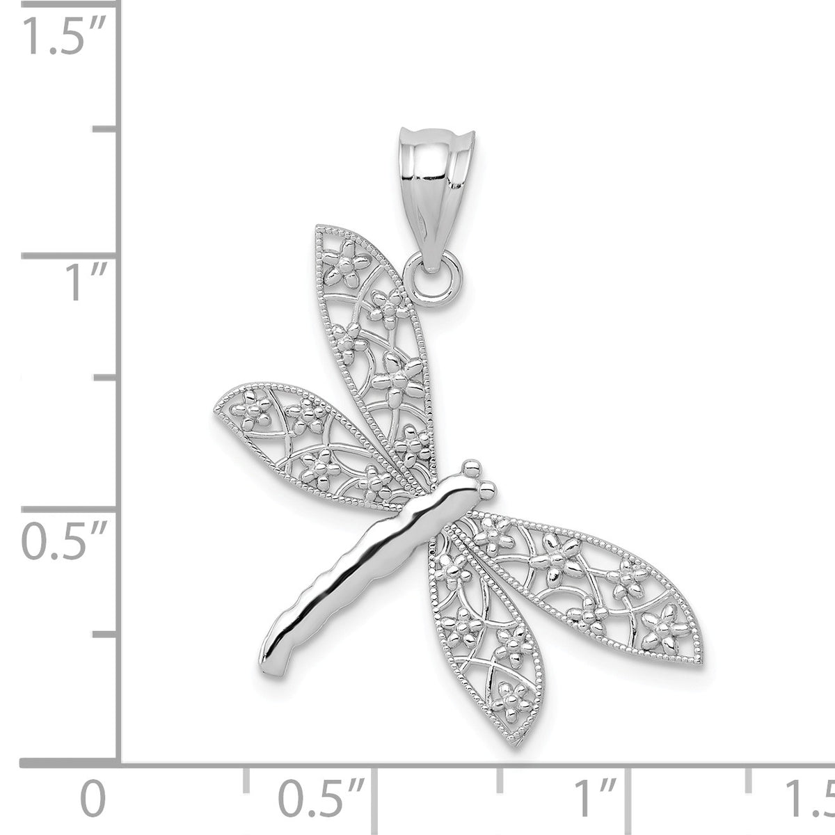 Alternate view of the 14k White Gold Floral Winged Dragonfly Pendant, 28mm by The Black Bow Jewelry Co.