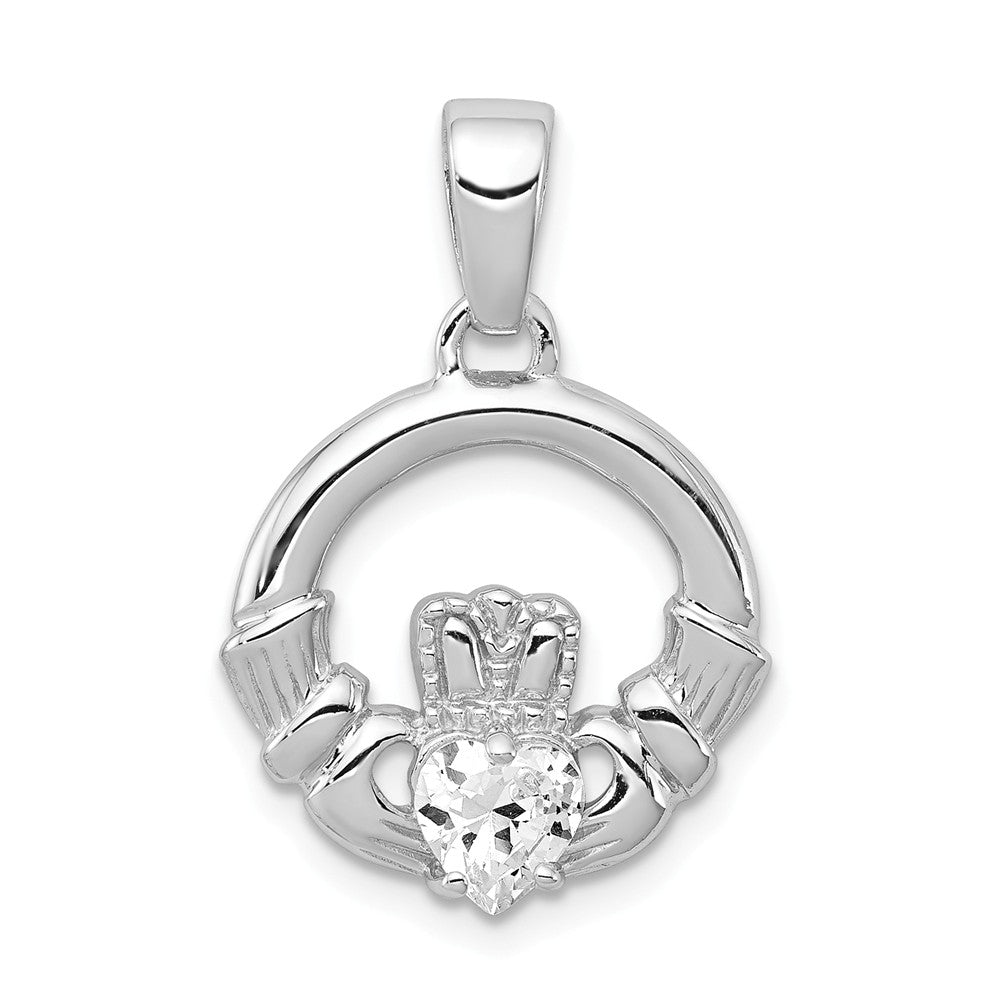 Sterling Silver and Cubic Zirconia Claddagh Pendant, 15mm, Item P11796 by The Black Bow Jewelry Co.