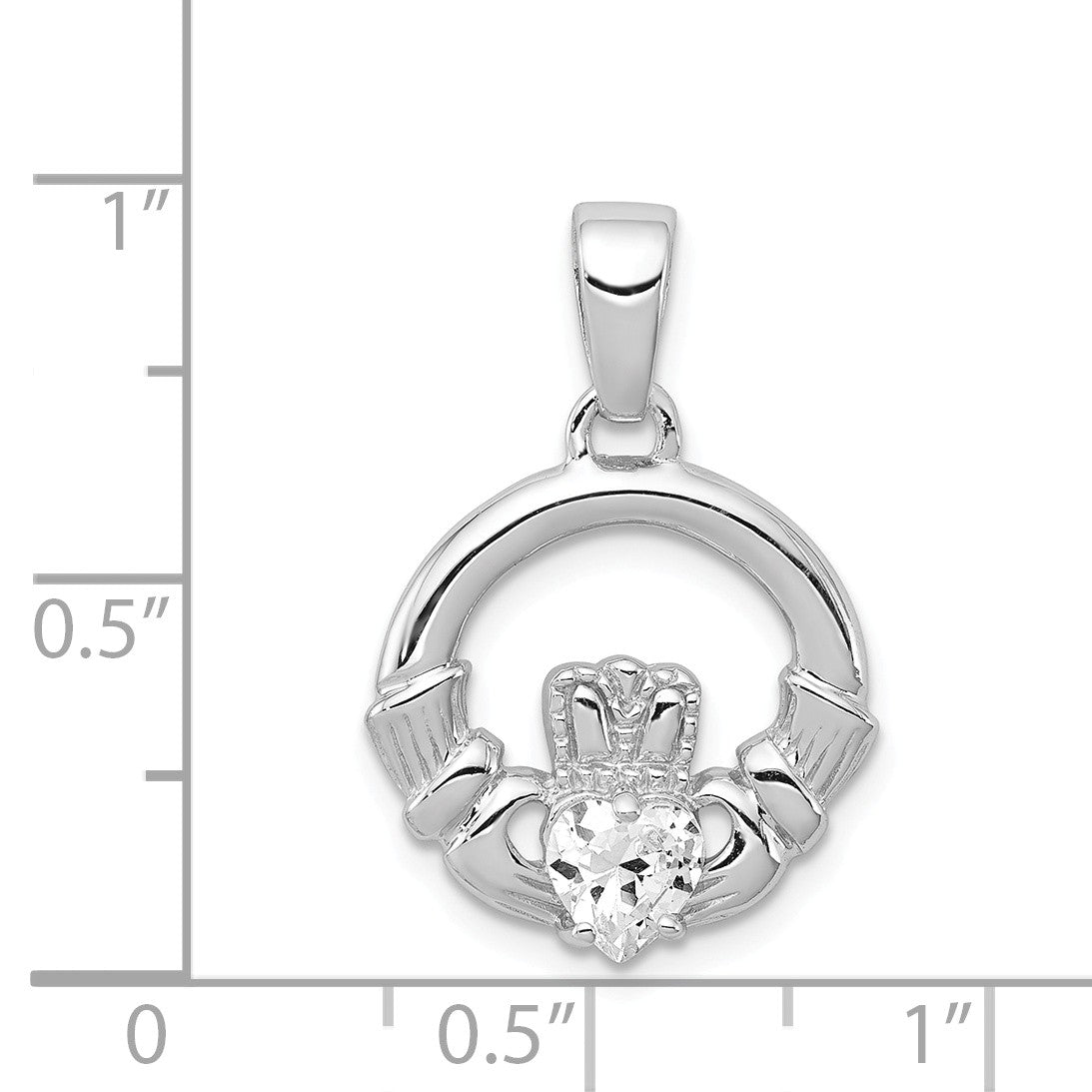 Alternate view of the Sterling Silver and Cubic Zirconia Claddagh Pendant, 15mm by The Black Bow Jewelry Co.