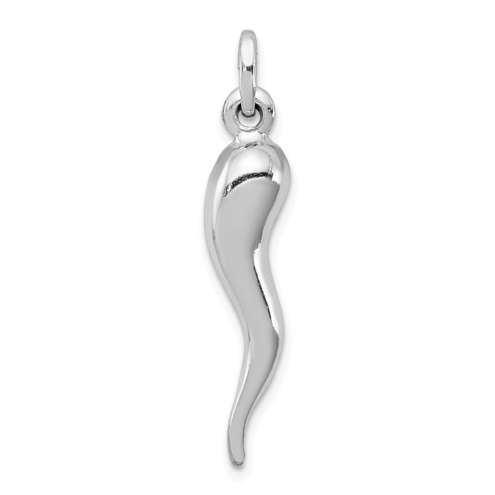 Rhodium Plated Sterling Silver Large 3D Italian Horn Pendant, 7 x 35mm, Item P11798 by The Black Bow Jewelry Co.