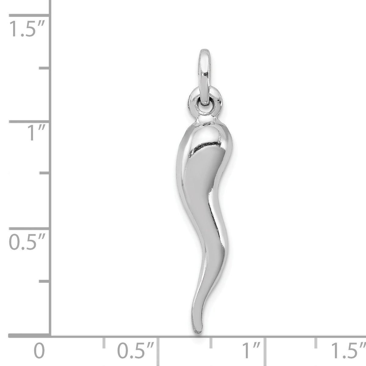 Alternate view of the Rhodium Plated Sterling Silver Large 3D Italian Horn Pendant, 7 x 35mm by The Black Bow Jewelry Co.
