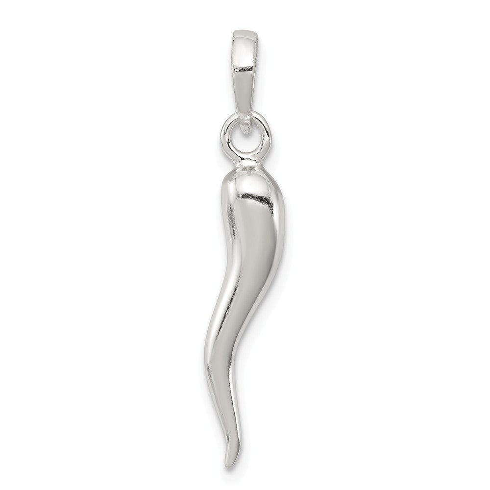 Sterling Silver 3D Polished Italian Horn Pendant, 4 x 30mm, Item P11799 by The Black Bow Jewelry Co.
