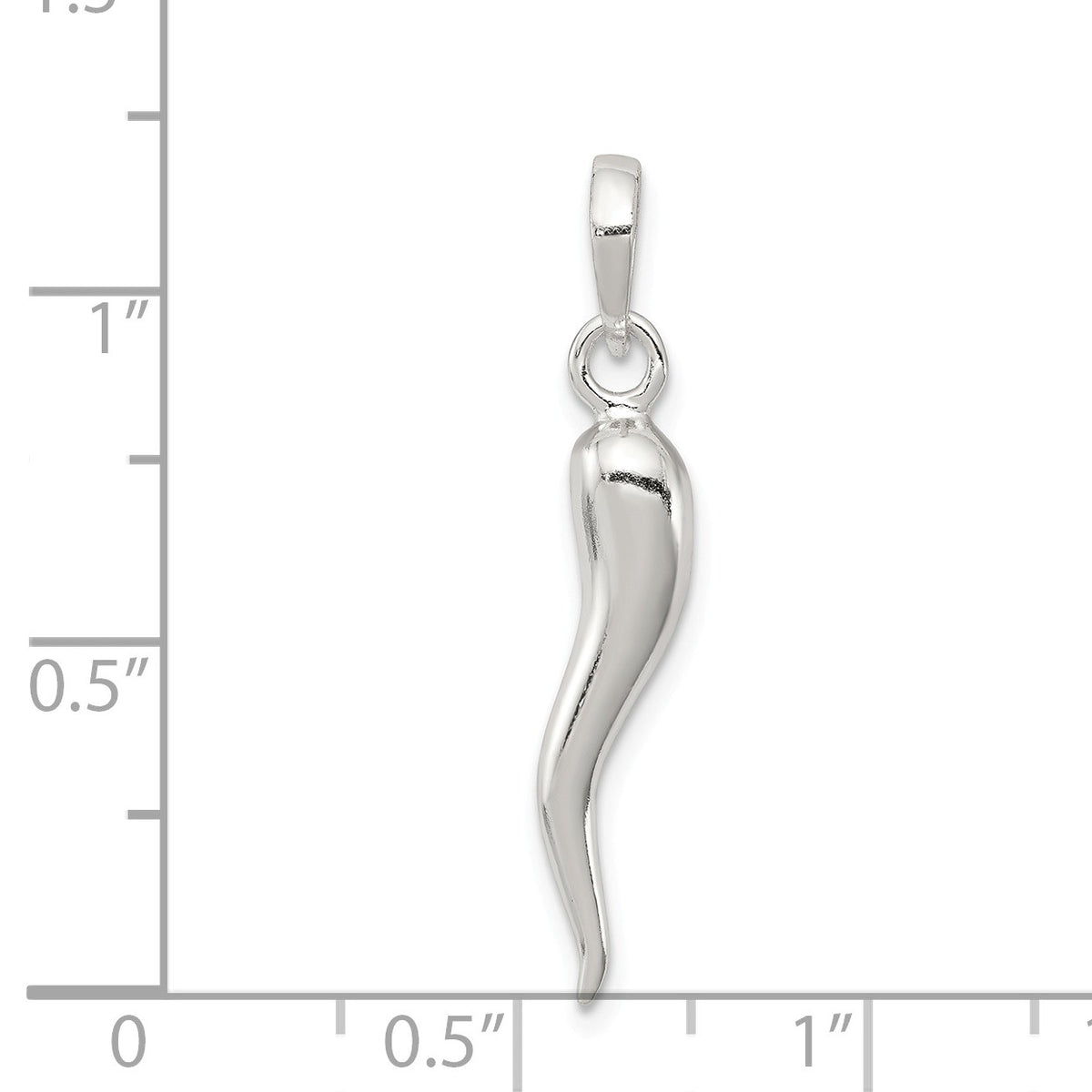 Alternate view of the Sterling Silver 3D Polished Italian Horn Pendant, 4 x 30mm by The Black Bow Jewelry Co.