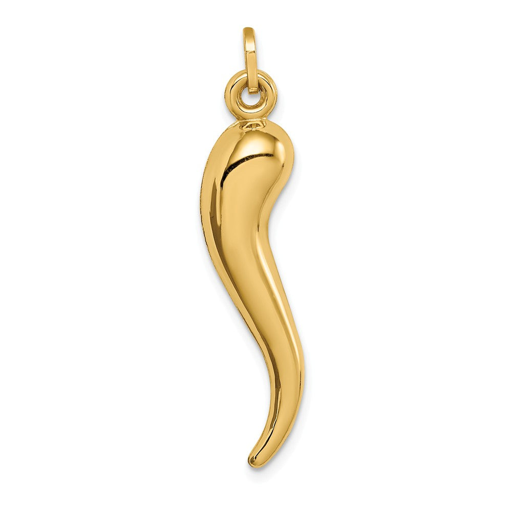14k Yellow Gold Large 3D Hollow Italian Horn Pendant, 7 x 35mm, Item P11800 by The Black Bow Jewelry Co.