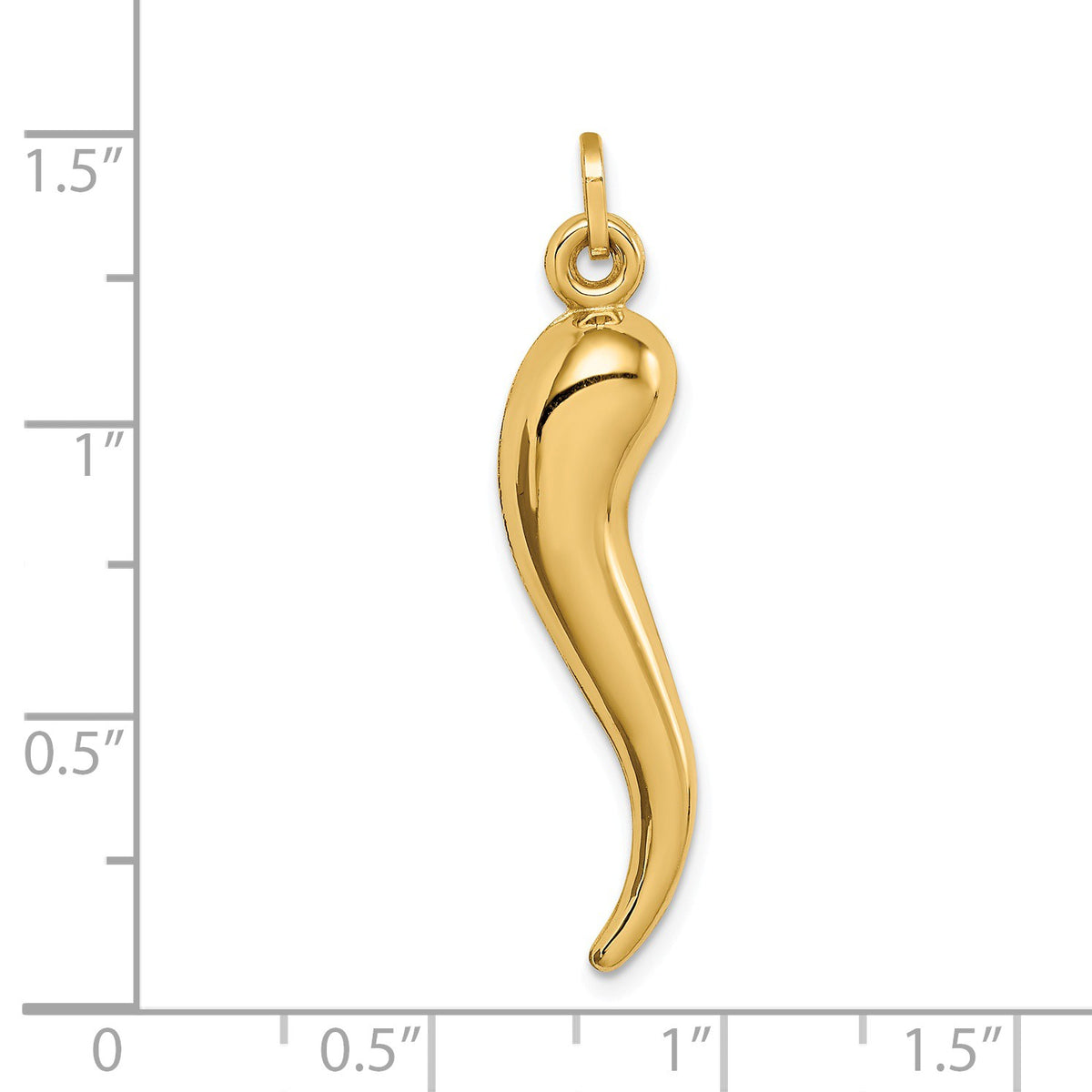 Alternate view of the 14k Yellow Gold Large 3D Hollow Italian Horn Pendant, 7 x 35mm by The Black Bow Jewelry Co.