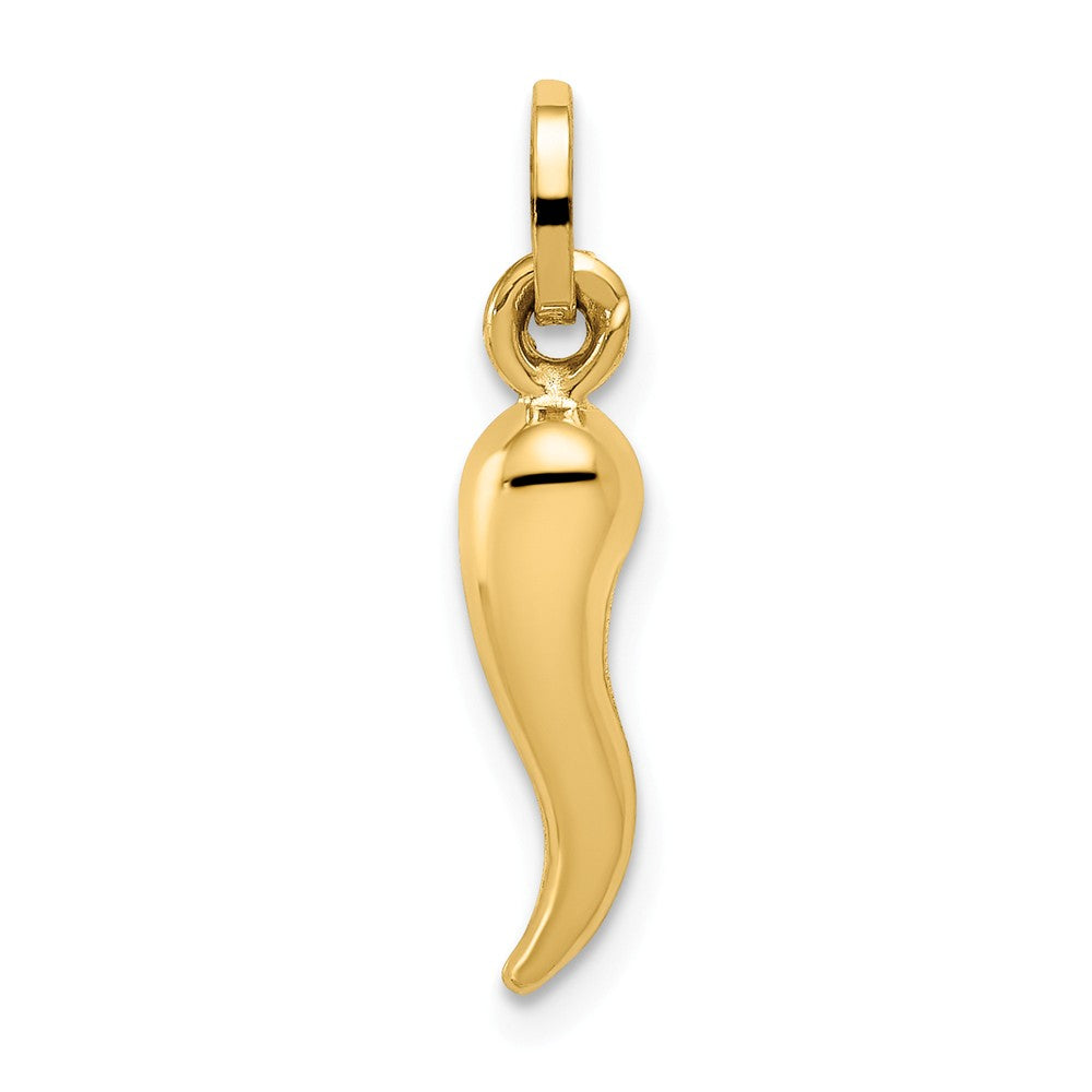 14k Yellow Gold Small 3D Hollow Italian Horn Pendant, 3 x 19mm, Item P11802 by The Black Bow Jewelry Co.