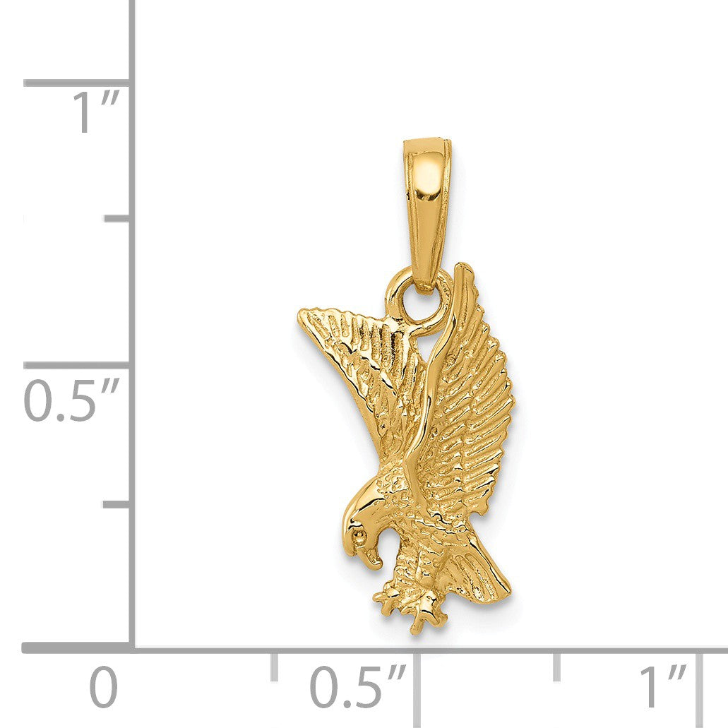 Alternate view of the 14k Yellow Gold Small 2D Landing Eagle Pendant by The Black Bow Jewelry Co.