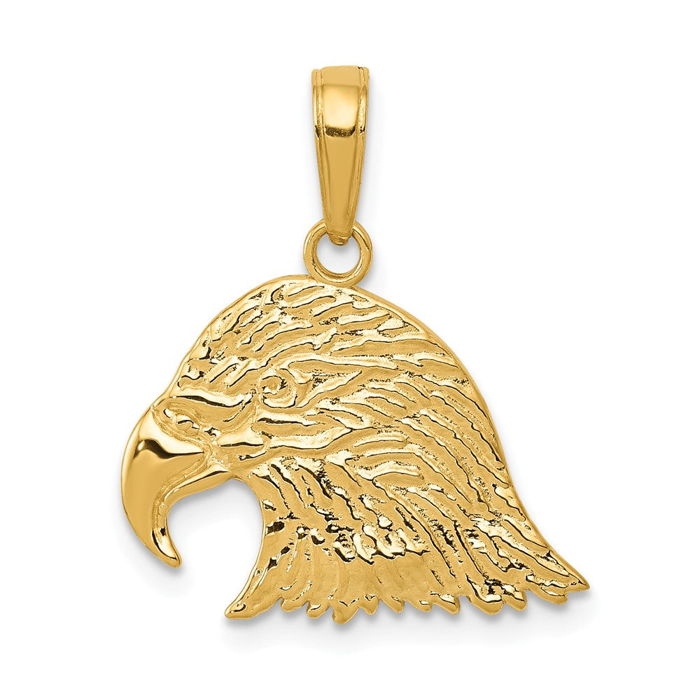 14k Yellow Gold 15mm Textured Eagle Head Pendant, Item P11812 by The Black Bow Jewelry Co.