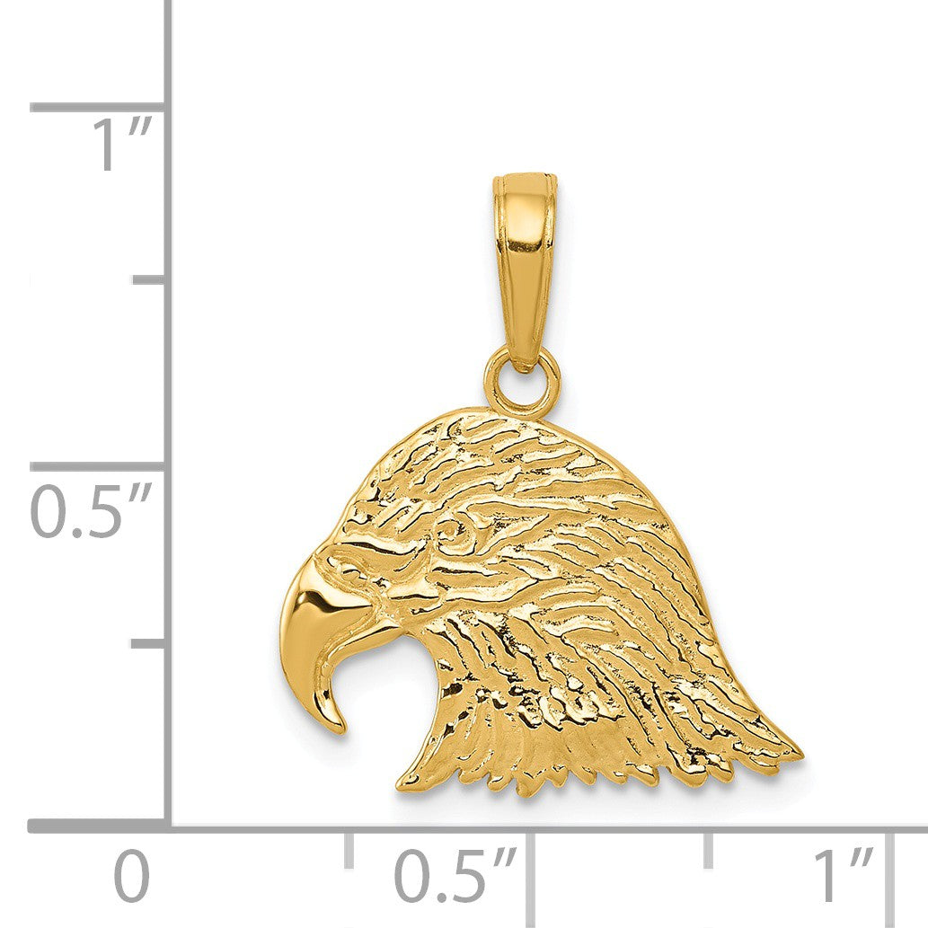 Alternate view of the 14k Yellow Gold 15mm Textured Eagle Head Pendant by The Black Bow Jewelry Co.