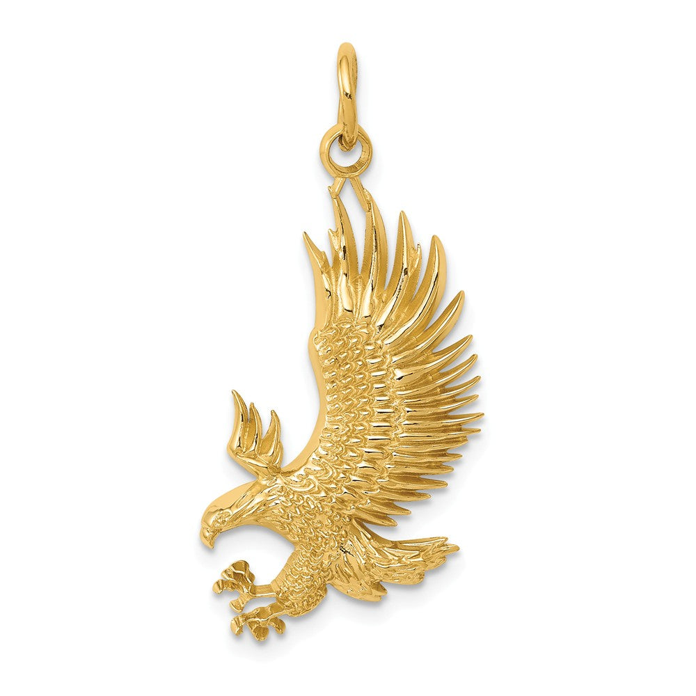 14k Yellow Gold 2D American Bald Eagle Pendant - Black Bow Jewelry