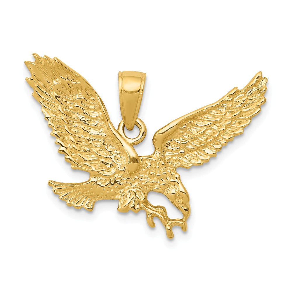 14k Yellow Gold 2D Textured Eagle Pendant, Item P11819 by The Black Bow Jewelry Co.