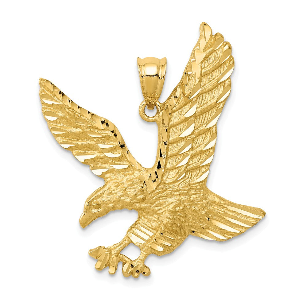 14k Yellow Gold Satin and Diamond Cut Eagle Pendant, 25mm, Item P11824 by The Black Bow Jewelry Co.