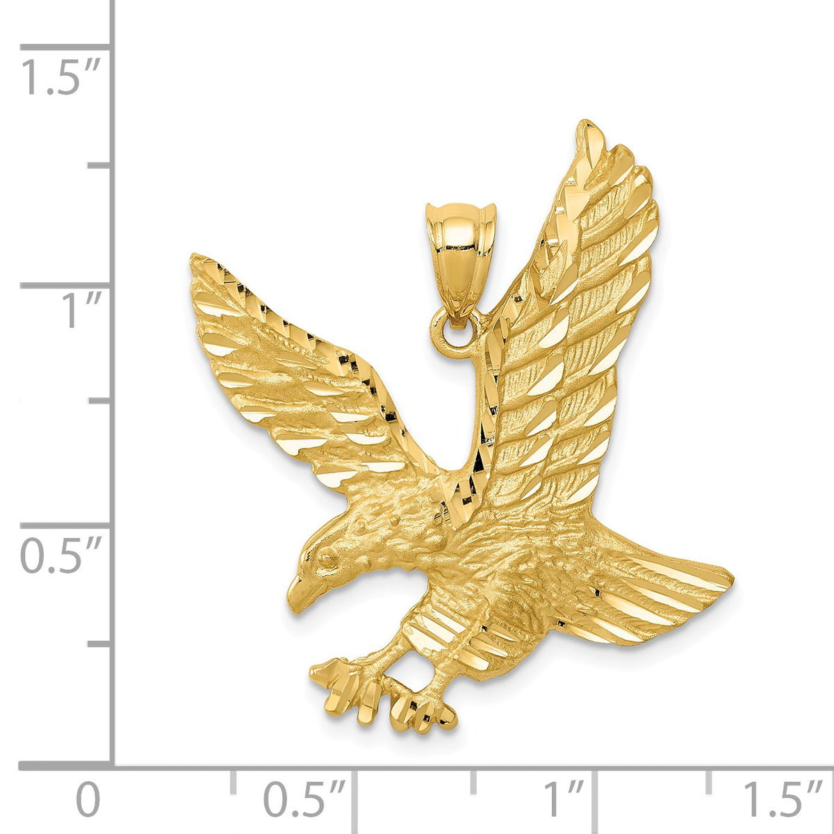 Alternate view of the 14k Yellow Gold Satin and Diamond Cut Eagle Pendant, 25mm by The Black Bow Jewelry Co.