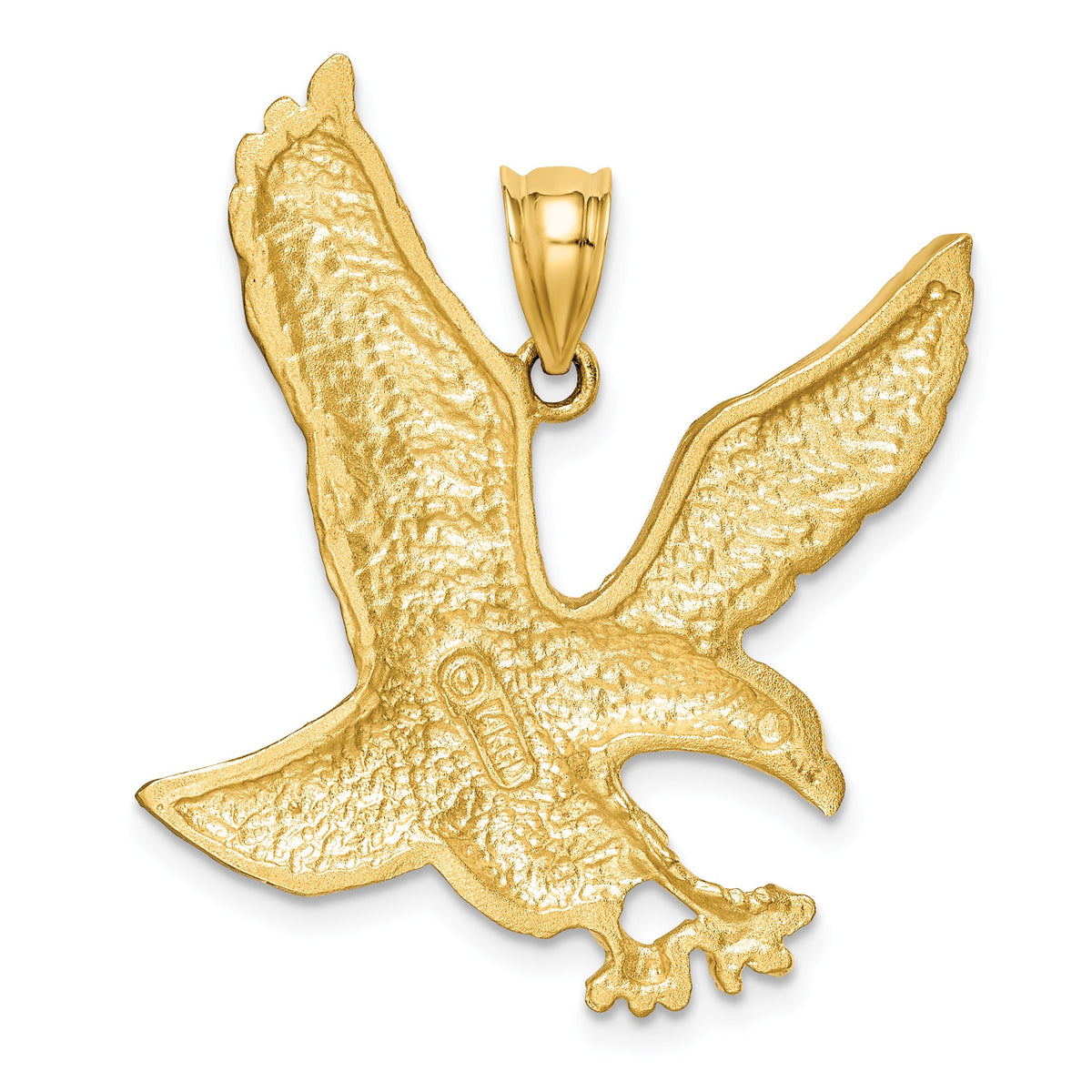 Alternate view of the 14k Yellow Gold Satin and Diamond Cut Eagle Pendant, 25mm by The Black Bow Jewelry Co.