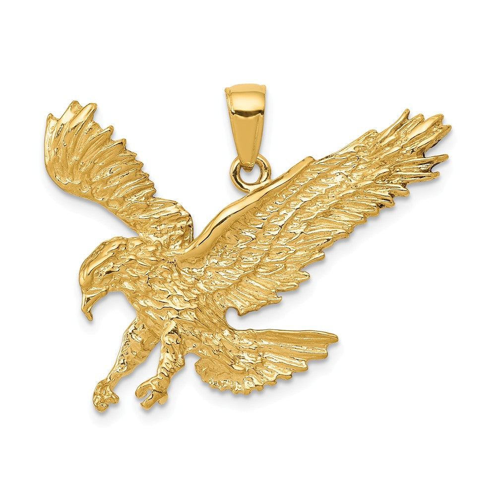 14k Yellow Gold Textured Landing Eagle Pendant, Item P11827 by The Black Bow Jewelry Co.