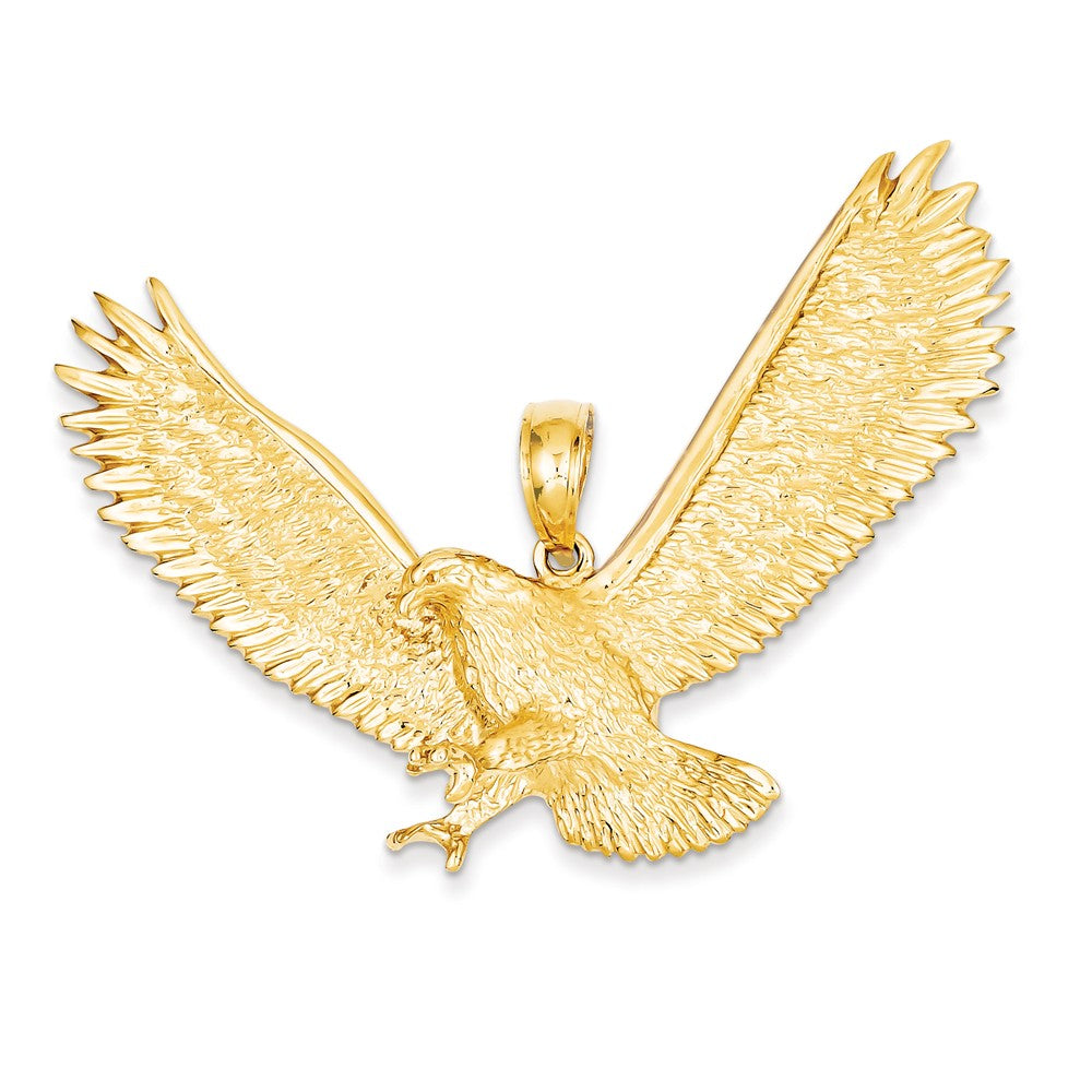 14k Yellow Gold Extra Large 3D Textured Eagle Pendant, Item P11834 by The Black Bow Jewelry Co.