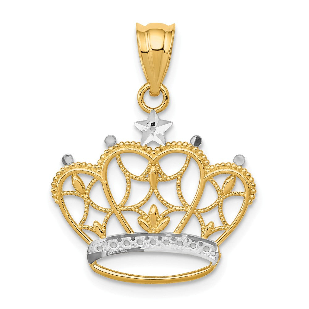 14k Yellow Gold and White Rhodium Two Tone Crown Pendant, 19mm, Item P11837 by The Black Bow Jewelry Co.