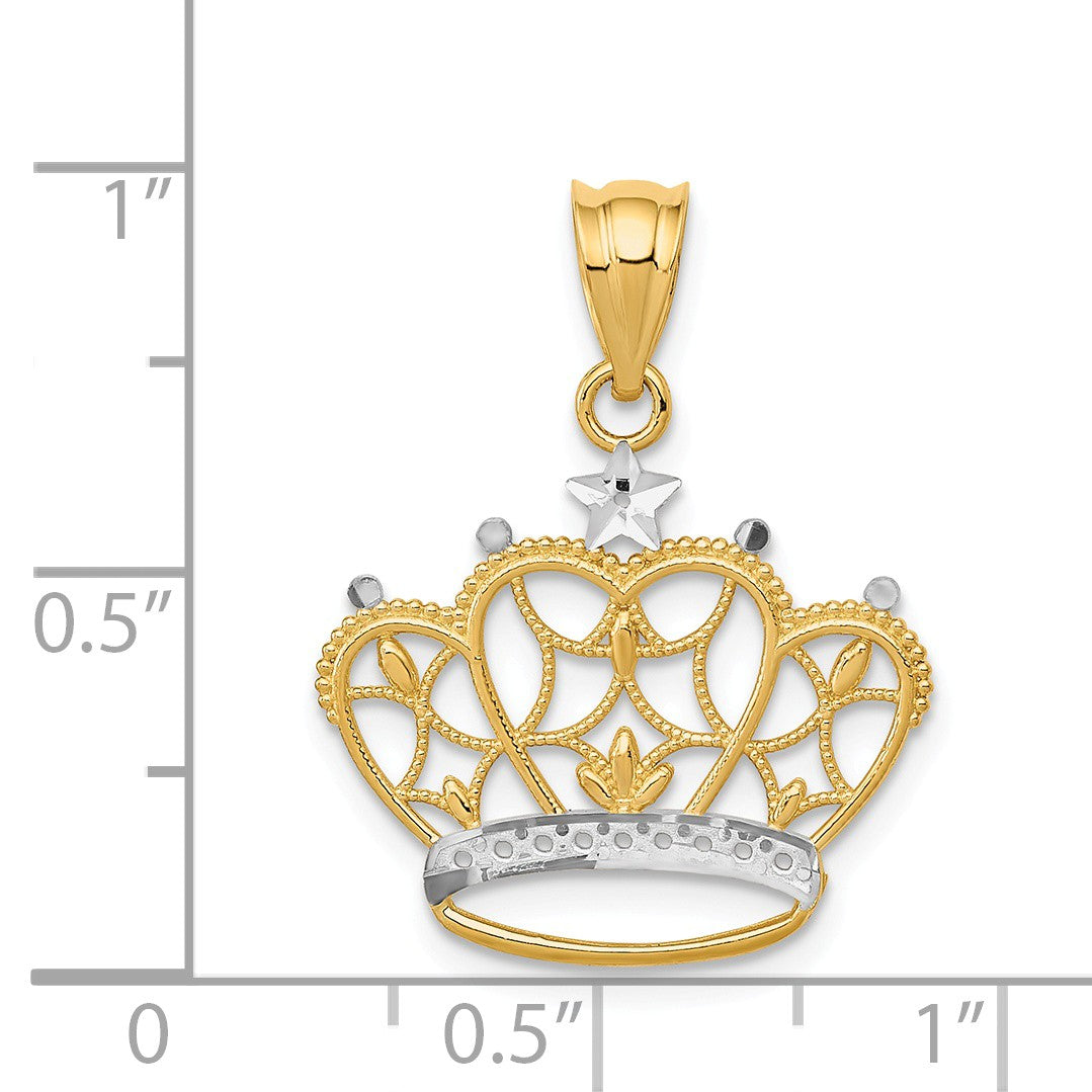 Alternate view of the 14k Yellow Gold and White Rhodium Two Tone Crown Pendant, 19mm by The Black Bow Jewelry Co.