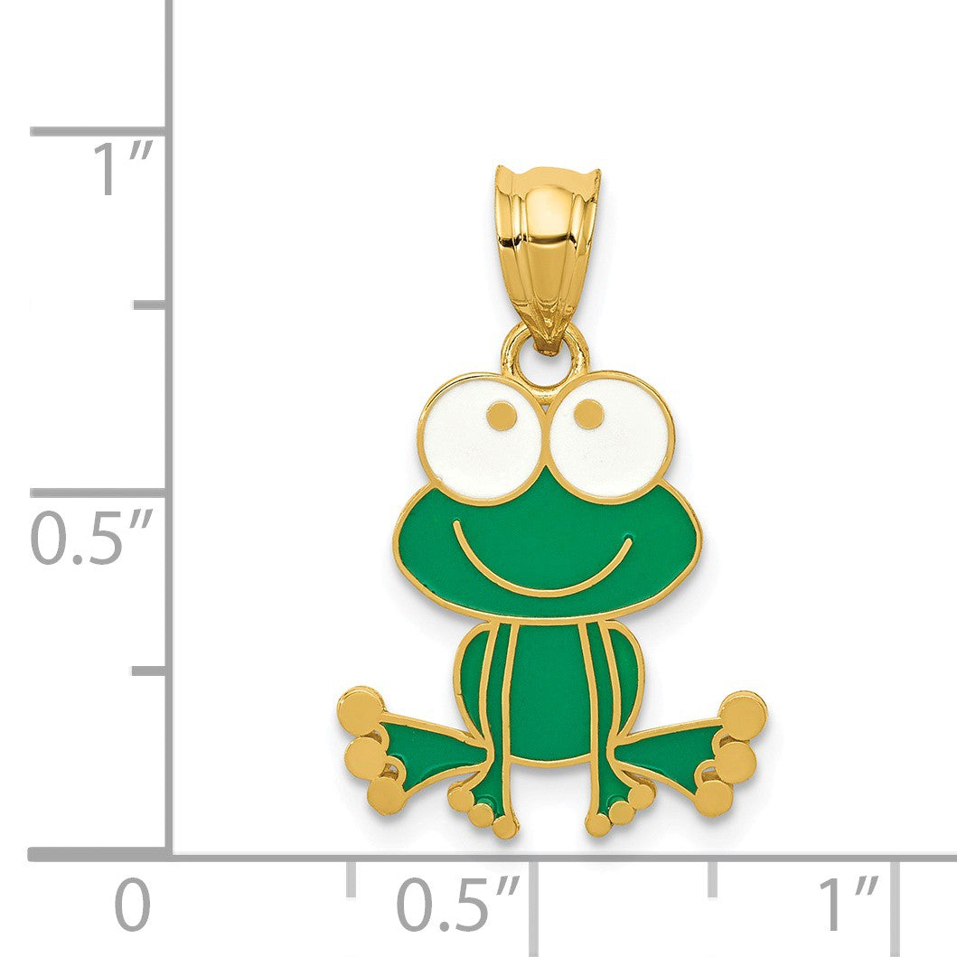Alternate view of the 14k Yellow Gold Green and White Enameled Whimsical Frog Pendant by The Black Bow Jewelry Co.
