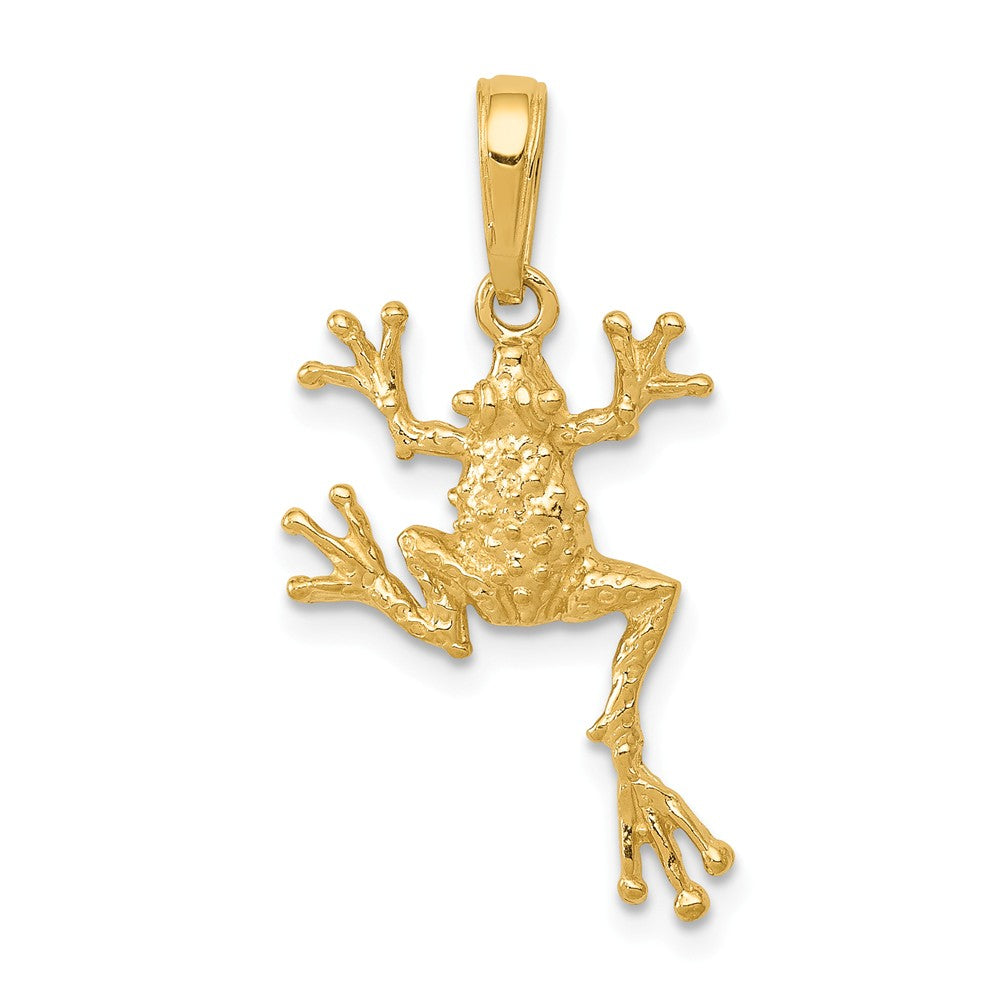 14k Yellow Gold Textured 2D Frog Pendant, Item P11847 by The Black Bow Jewelry Co.