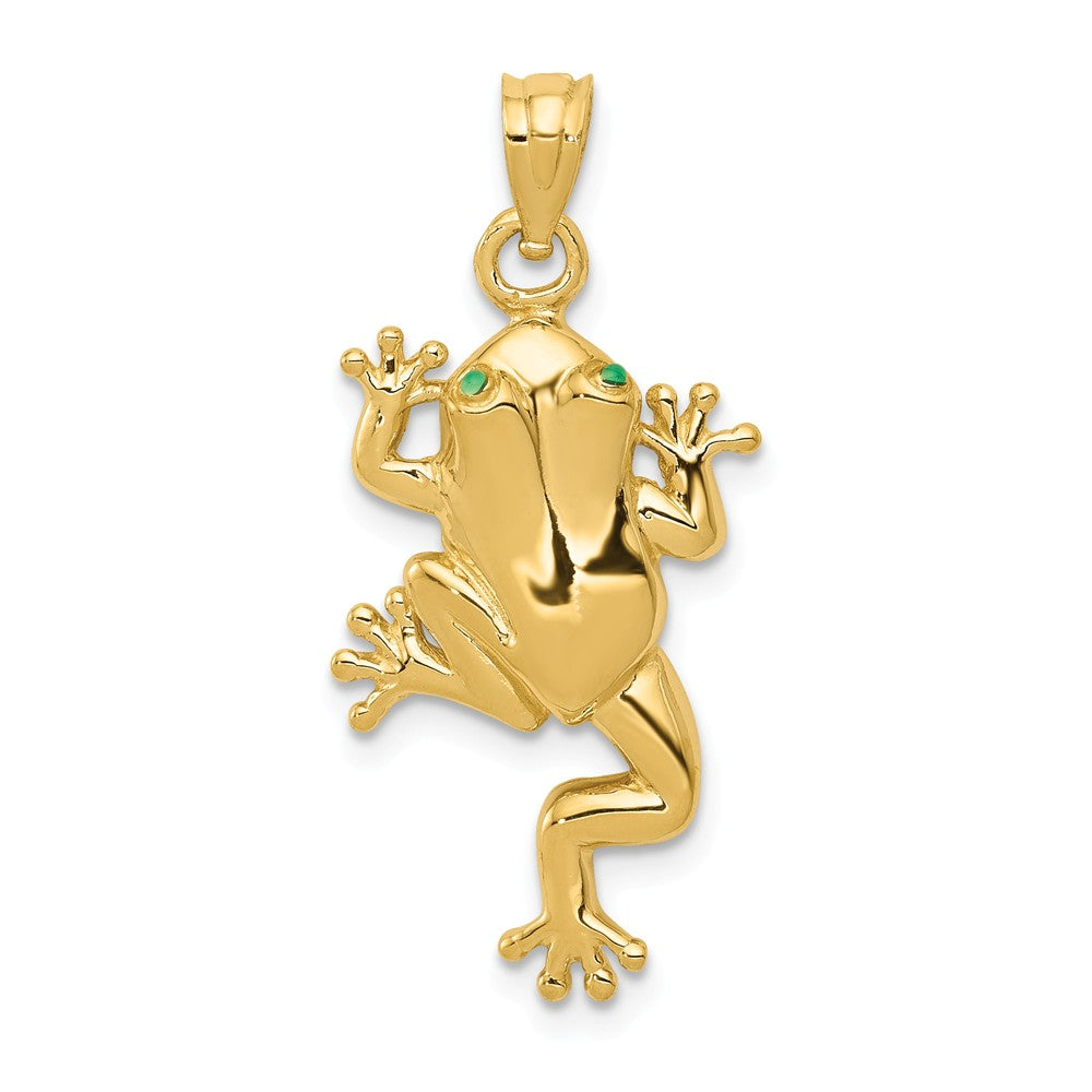 14k Yellow Gold and Enamel 2D Green Eyed Polished Frog Pendant, Item P11851 by The Black Bow Jewelry Co.