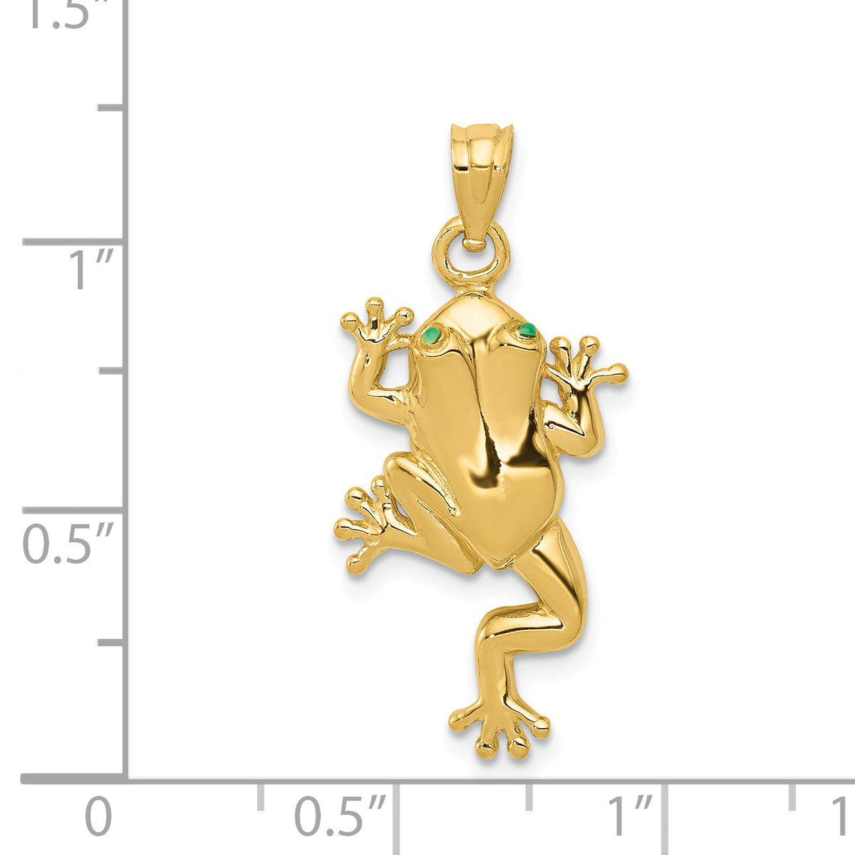 Alternate view of the 14k Yellow Gold and Enamel 2D Green Eyed Polished Frog Pendant by The Black Bow Jewelry Co.