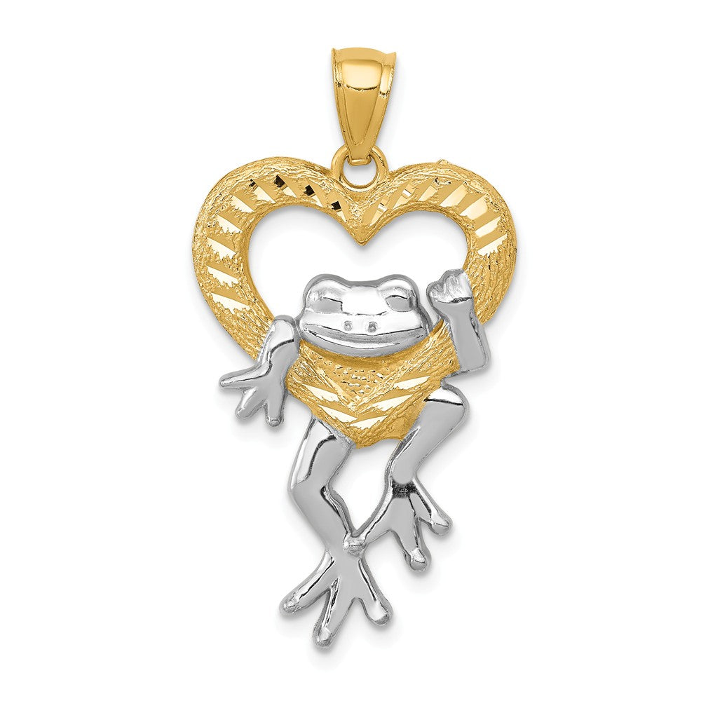 14k Yellow Gold and White Rhodium Two Tone Frog and Heart Pendant, Item P11853 by The Black Bow Jewelry Co.