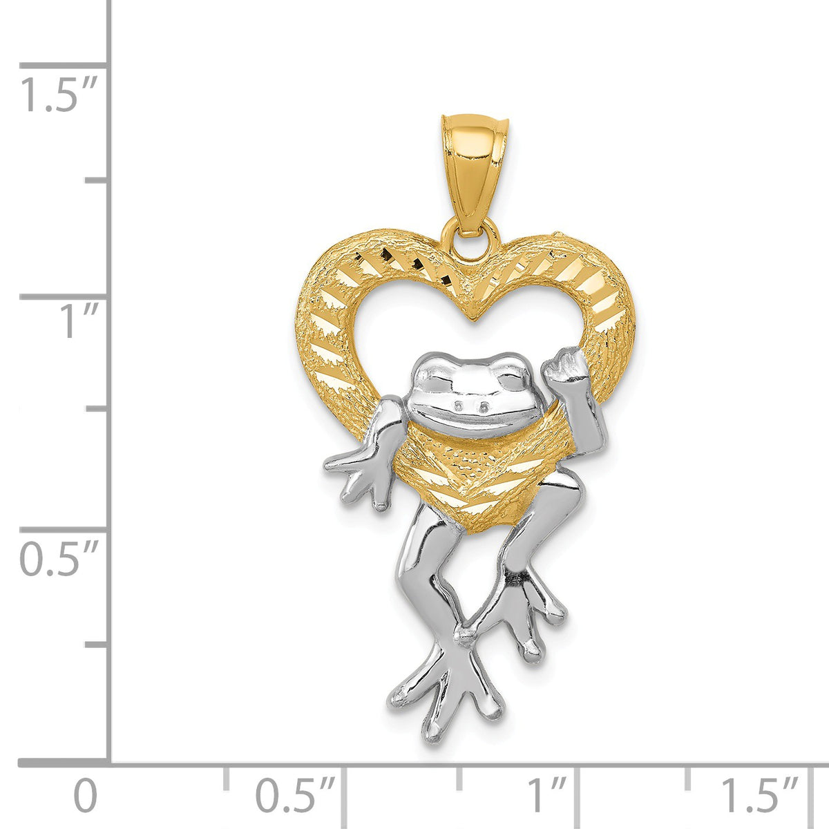 Alternate view of the 14k Yellow Gold and White Rhodium Two Tone Frog and Heart Pendant by The Black Bow Jewelry Co.