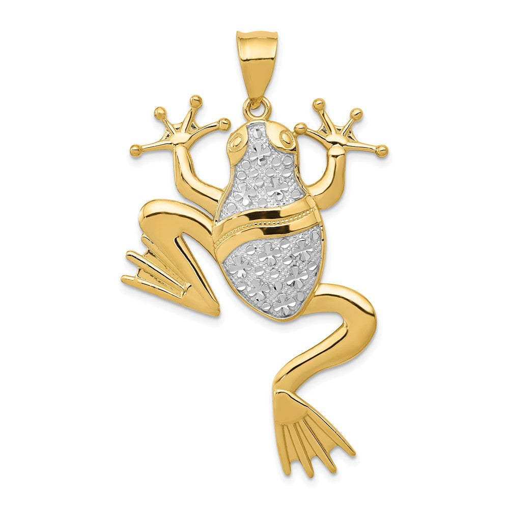 14k Yellow Gold &amp; White Rhodium Large Diamond Cut Frog Pendant, Item P11854 by The Black Bow Jewelry Co.
