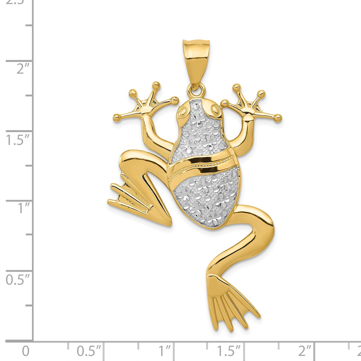 Alternate view of the 14k Yellow Gold &amp; White Rhodium Large Diamond Cut Frog Pendant by The Black Bow Jewelry Co.